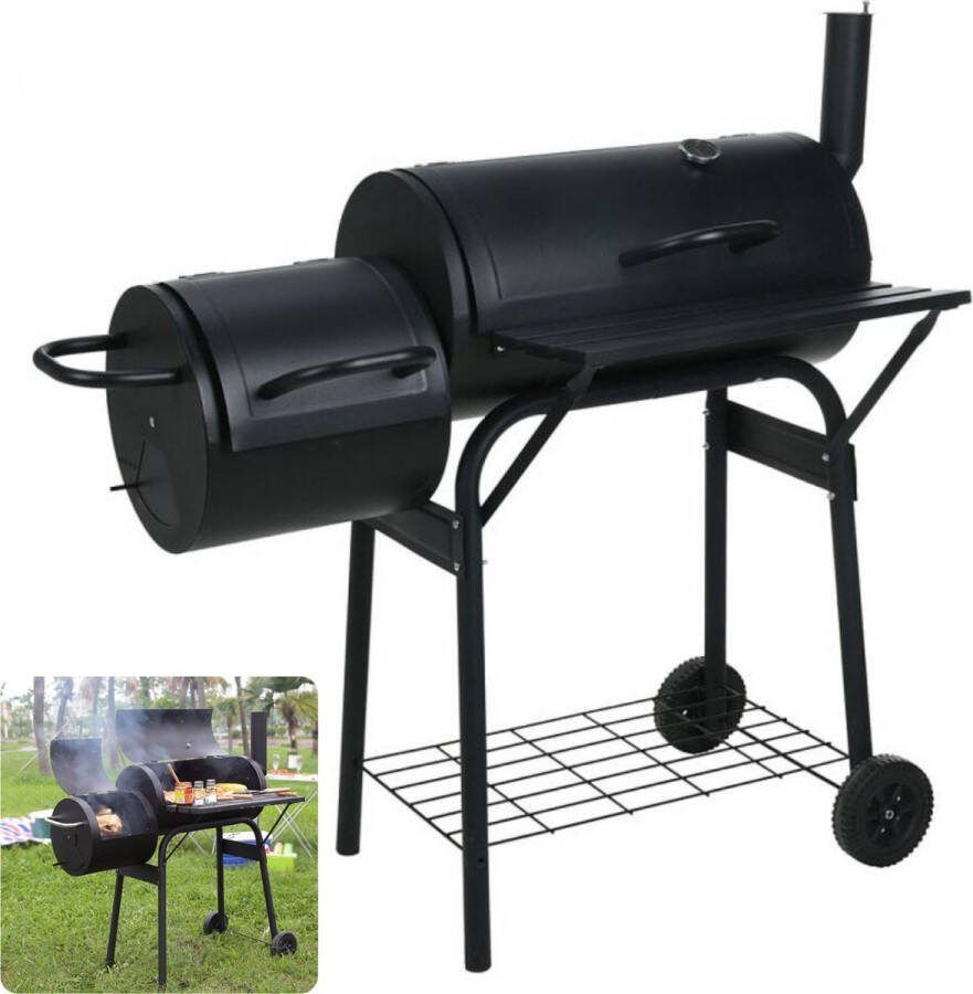 Cheqo Rookoven Barbecue Smoker Houtskoolbarbecue Cilinder BBQ met Thermometer Houtskoolbarbecue Barbecue Smoker Houtskool Rookoven Verrijdbare BBQ Gegalvaniseerd Staal Thermometer 118 x 53 x 102 cm