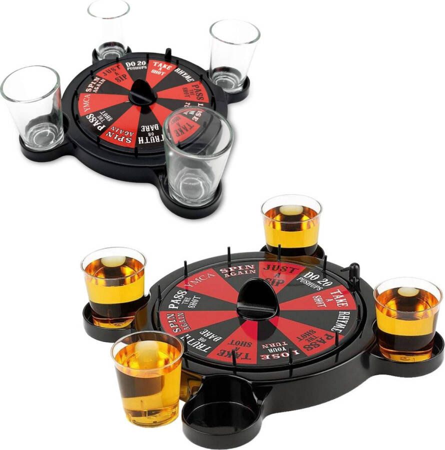 Cheqo Roulette Drankspel Drinkspel 4 Shotglaasjes Voor Volwassenen 18+ 21.5 cm Party Game Verjaardagsspel Studenten Spel Compact Design Gemakkelijk Mee Te Nemen Eenvoudig te Spelen