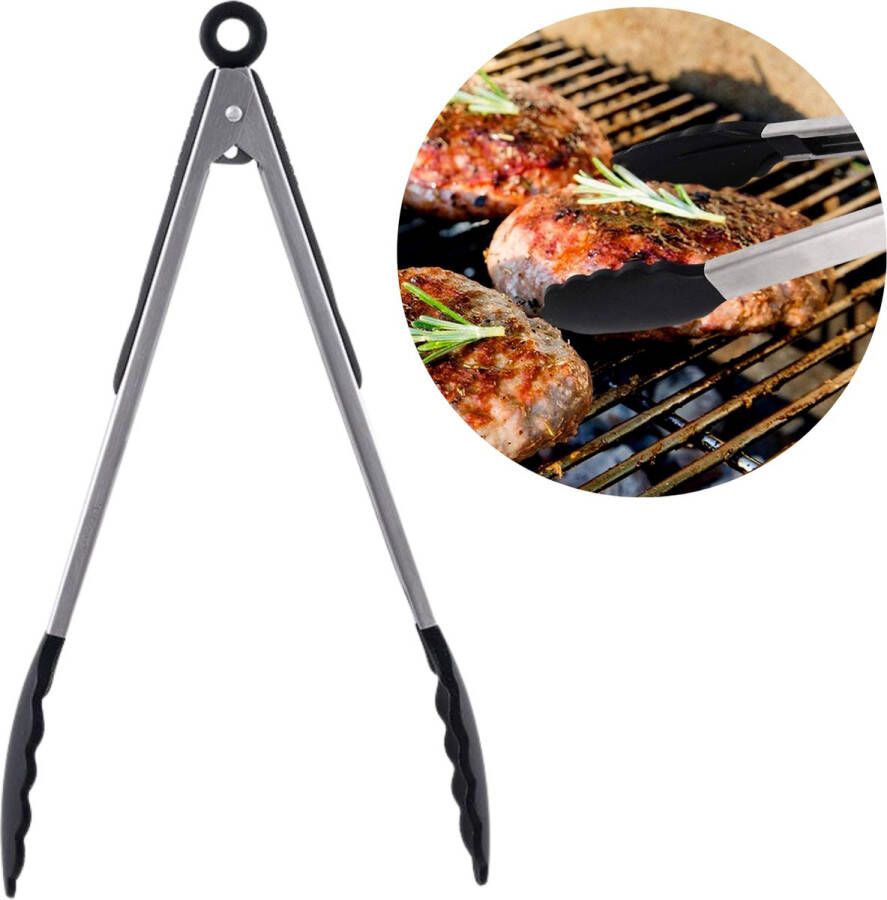 Cheqo RVS Keukentang BBQ Tang Spatel Barbecue Tang Vleestang Serveertang Barbecue Tang 30cm