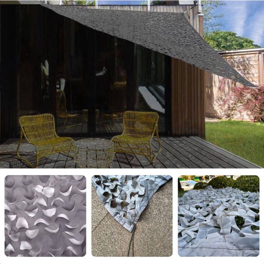 Cheqo Schaduwdoek Camouflage Camouflagenet Camouflage Net Buitennet Driehoek 360x360x360cm Donkergrijs 210D Polyester 3x 3.50m Touw Met Afsluitbare Draagzak
