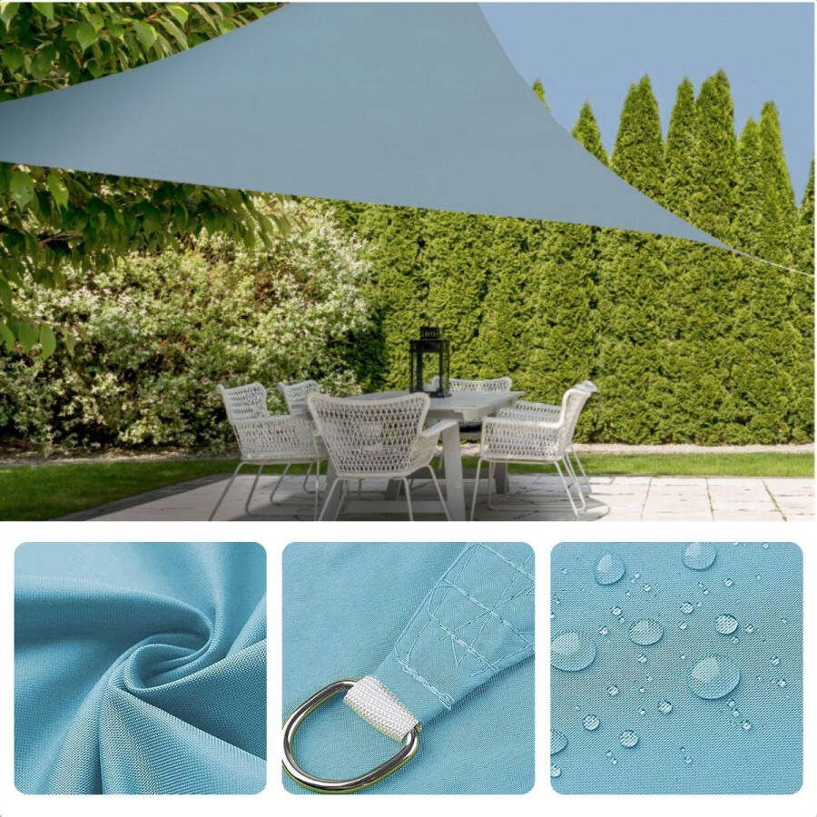 Cheqo Schaduwdoek Driehoek Blauw Waterafstotend Polyester 100% Compleet met Touw Verpakt in Afsluitbare Draagzak 360x360x360cm