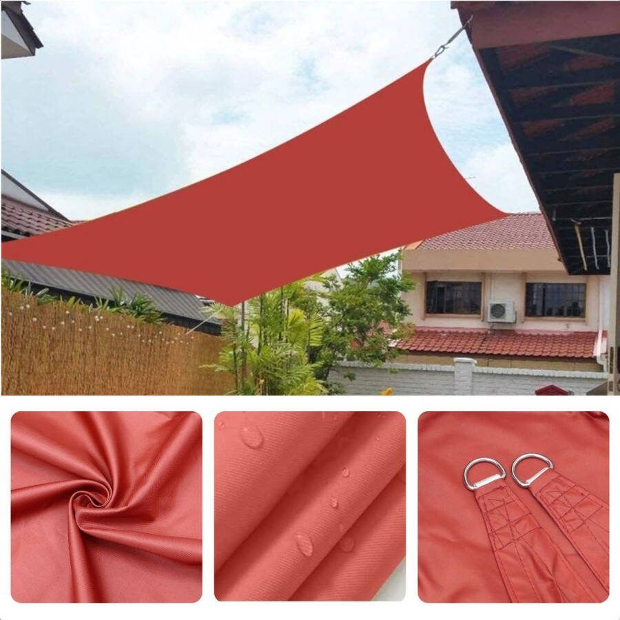 Cheqo Schaduwdoek Vierkant Terra Rood Waterafstotend Polyester 100% 4x2.30m Touw Met Draagzak 300x300cm