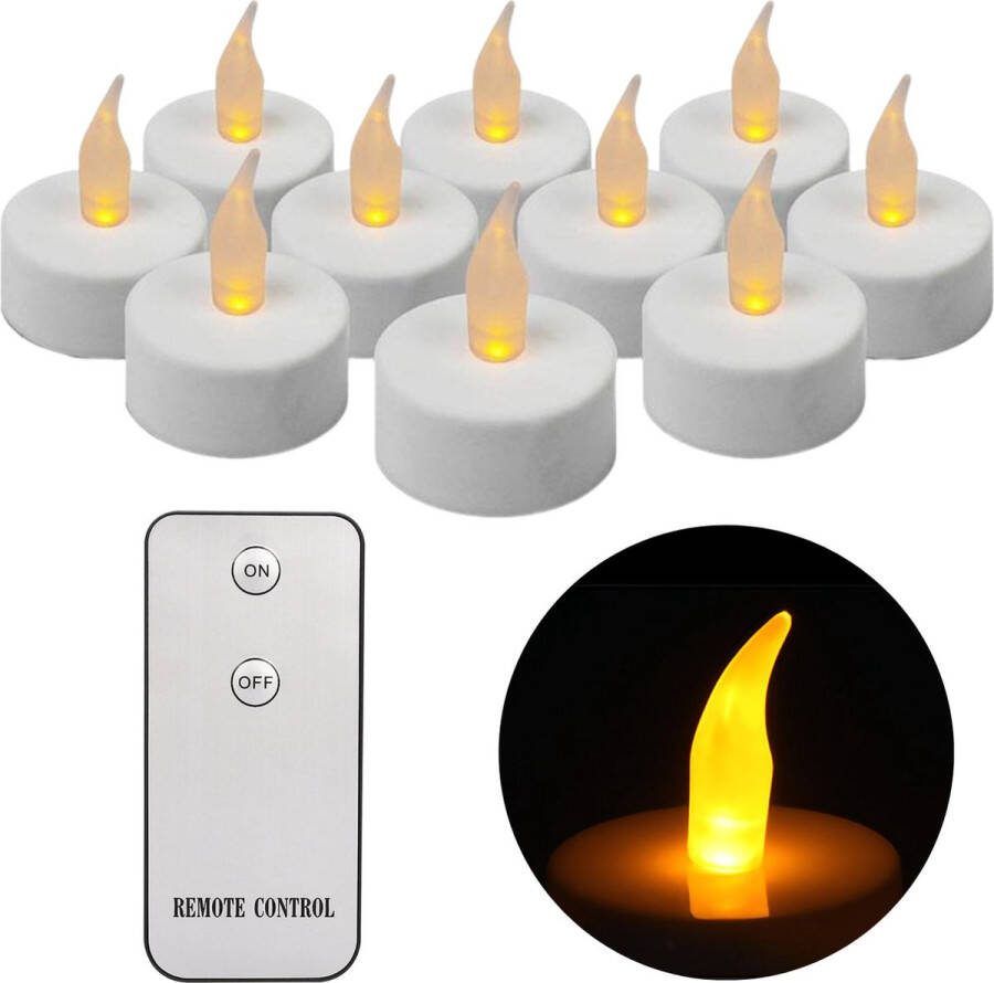 Cheqo Theelichtjes LED Theelichten met Afstandsbediening 10 Stuks Waxinelichtjes Realistische Kaarsen Kaarsjes Theelicht Inclusief Batterijen