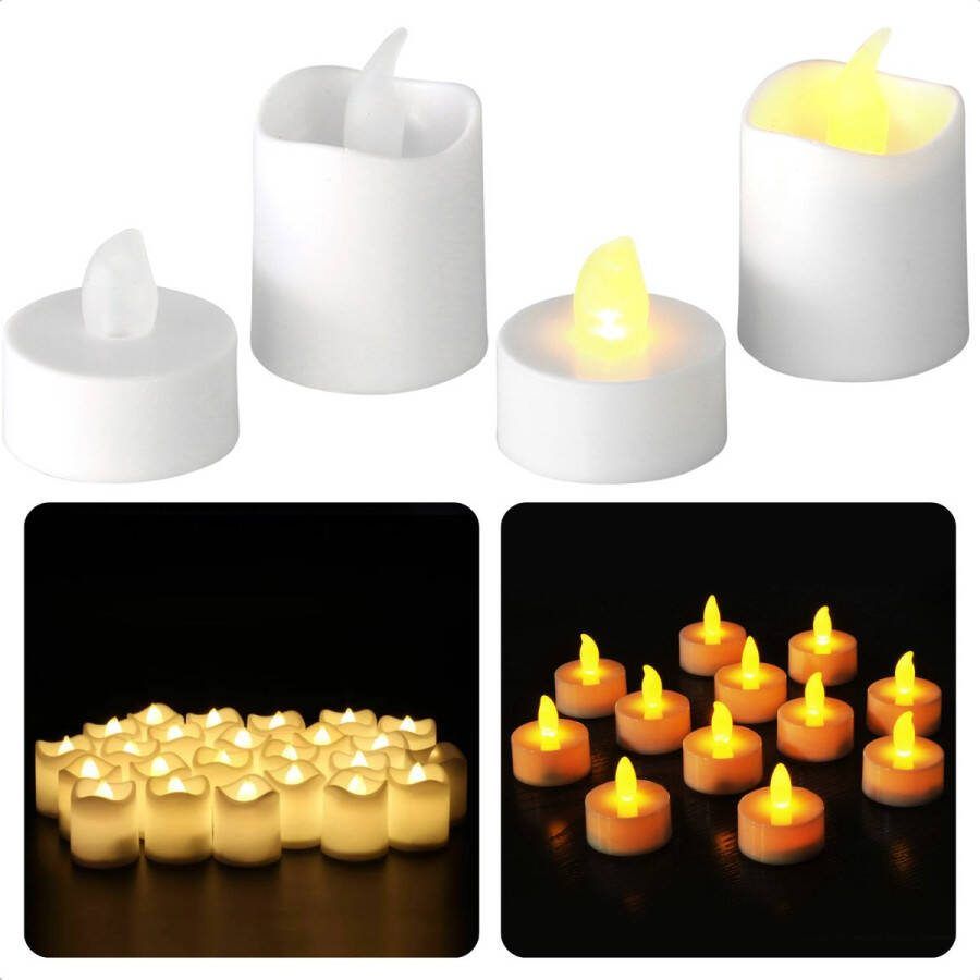 Cheqo Theelichtjes LED Waxinelichtjes Realistische Kaarsen Kaarsjes Theelicht Set 16 stuks 10x Klein & 6x Groot Warm Wit Vlamhoogte 25mm Aan- Uitschakelaar Met Batterijen