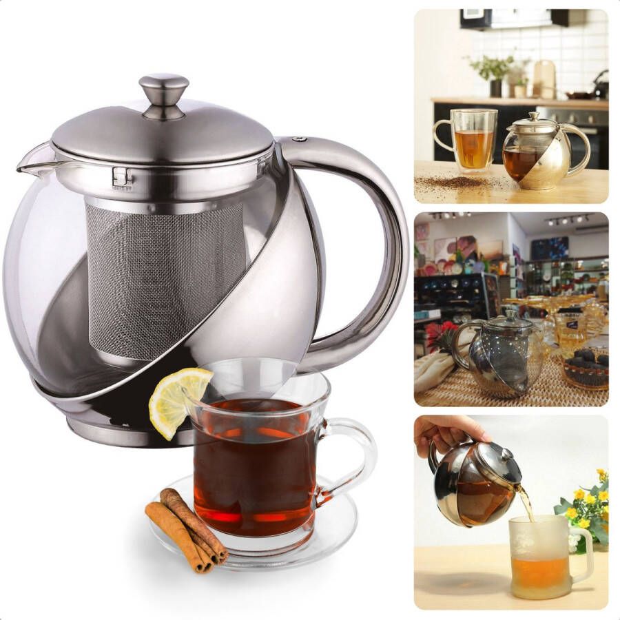 Cheqo Theepot met Filter Theekan Thee Infuser 0.75L Roestvrijstaal 750ml Hittebestendig tot 120°C Glanzende Finish