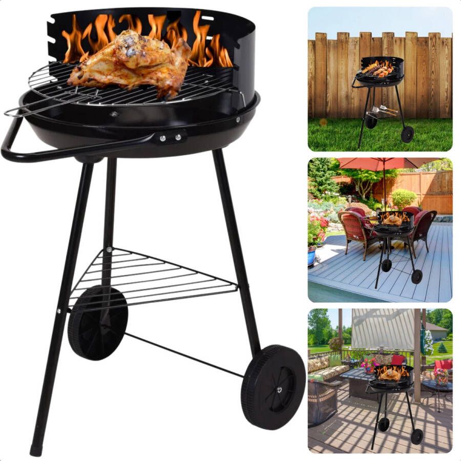 Cheqo Verrijdbare Houtskoolbarbecue BBQ met Windscherm Houtskool BBQ 70cm Hoogte 38cm Diameter Grilrooster 43cm Diameter Barbecue Met Windscherm