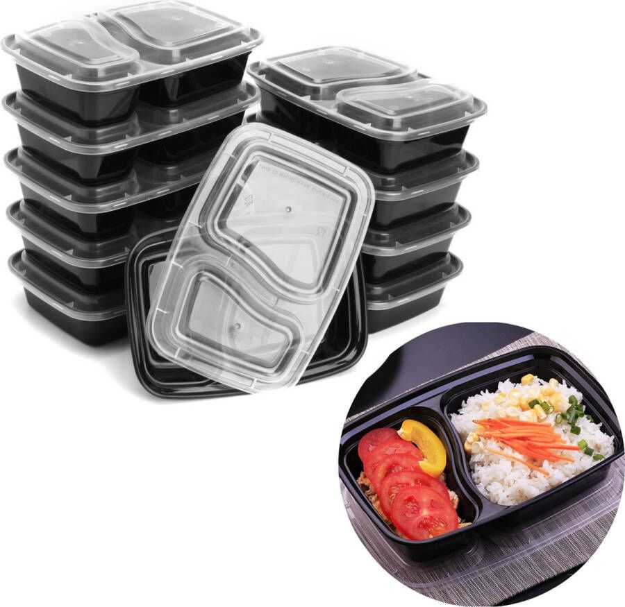 Cheqo Vershoudbakjes Herbruikbaar Mealprep Bakje Meal Prep Bakjes Diepvriesbakjes Lunchbox Vershouddoos Plastic Bakjes Magnetron Bakjes Voedselcontainer 10 Stuks met 2 Compartimenten