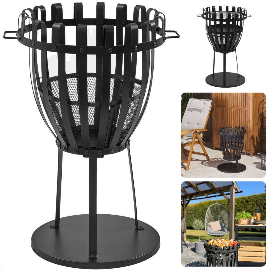 Cheqo Vuurkorf met Barbecue Grillrek Vuurkorf met BBQ 54x72cm Te Gebruiken als Vuurkorf & Barbecue Met Vonkenscherm en Grondplaat