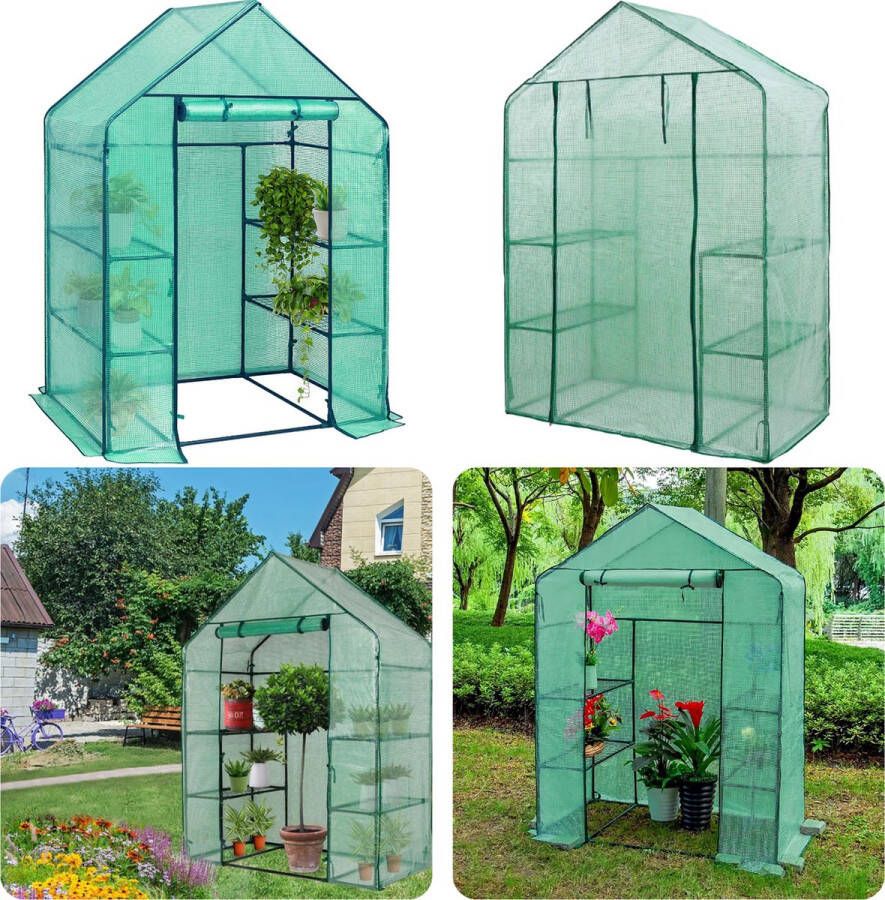 Cheqo Walk-in Tuinkas Kweekkas Broeikas 143x73x195cm Metalen Frame 4 Metalen Roosters Groene Hoes Ritssluitingen 5 725kg