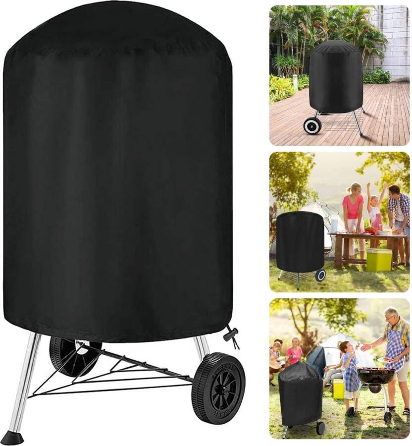 Cheqo Waterdichte Afdekhoes voor Barbecue Zware Kwaliteit UV-Bestendig Bescherming tegen Regen en Vuil 70 x 80 cm 600D Polyester PVC Coating Zwart Opberghoes BBQ Accessoires BBQ Hoes Lange Levensduur Voor Ronde Barbecue