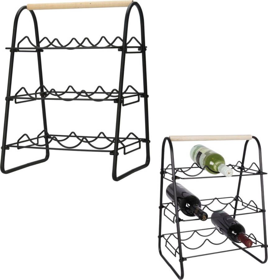 Cheqo Wijnrek Wijnfleshouder Flessenrek Flessenhouder voor 9 Flessen Metaal 46cm