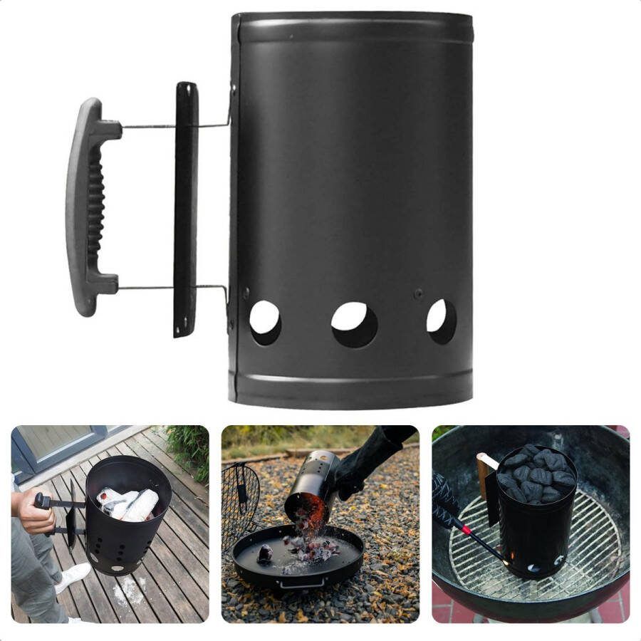 Cheqo XL Brikettenstarter Barbecue Starter Houtskool Starter voor Briketten Vuurstarter Met Hitteschild Barbecue Accessoire Voor Houtskool BBQ Starter Met Ventilatiegaten