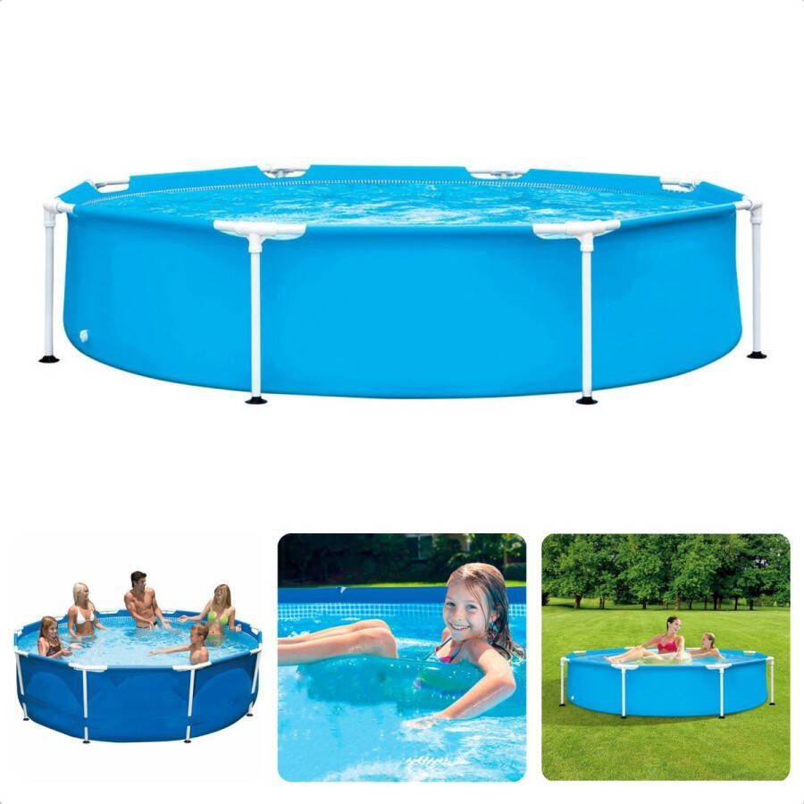 Cheqo XL Opzetzwembad Metalen Frame Zwembad Opzetbad Ø244cm 1828L 38cm Waterhoogte