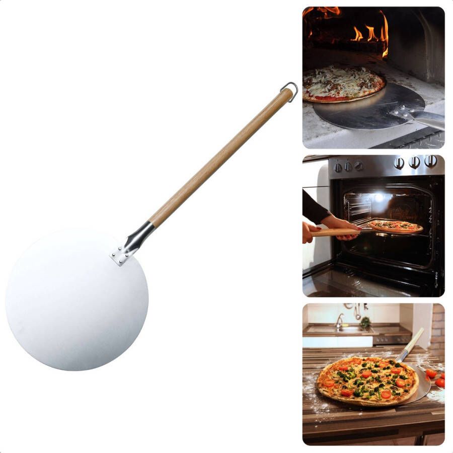 Cheqo XL Pizzaschep Pizzaspatel Ø30.5 x 87cm RVS Met Afneembaar Handvat Makkelijk Schoon te Maken Voor Oven & BBQ Barbecue Schep