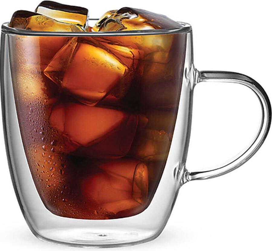 Cherchie Dubbelwandige Glazen 350 ml met oor Set van 6 Koffieglazen Theeglas Glas