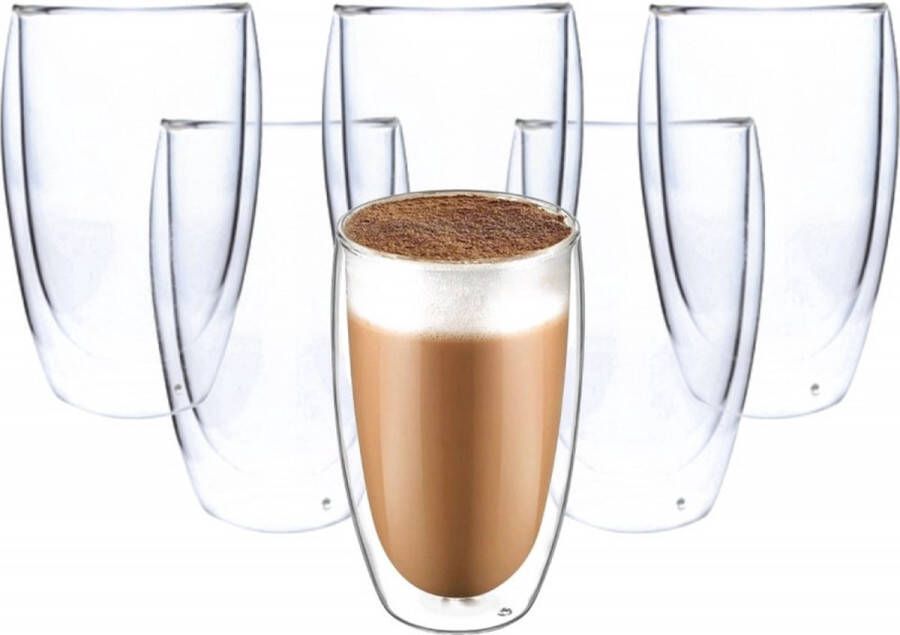 Cherchie Dubbelwandige Glazen 450ml Set van 6 Koffieglazen Theeglas