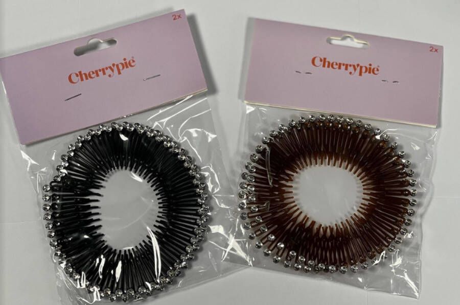 Cherrypie 2 x Zigzag Diadeem met diamantjes 2 stuks Haarband Kamdiadeem Boogjes Kam Elastisch Hoofdband Zwart