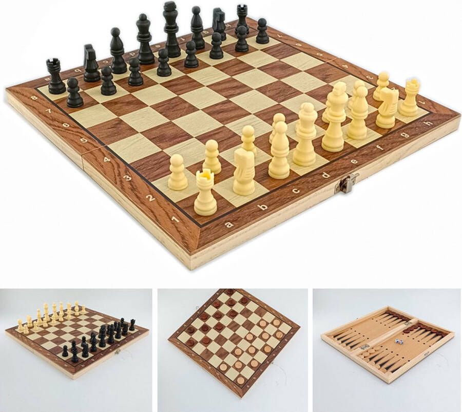 Magnetic game board set 3in1 schaakbord damspel schaken backgammon hout schaakset chess Opklapbaar 29CM