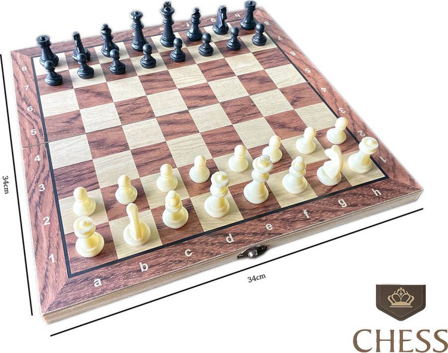 Chess Magnetisch Hout Schaakbord met schaakstukken 34x34 cm King Schaken Schaakspel Houten opklapbaar bord