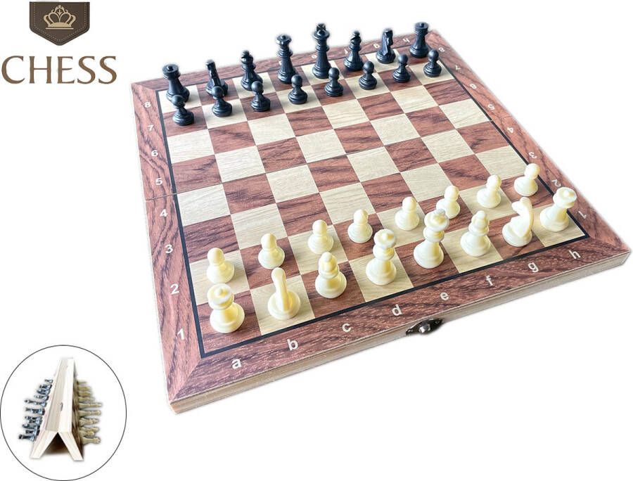 Chess Magnetisch Schaakbord met Schaakstukken King Schaken Schaakspel Hout Opklapbaar 29cm