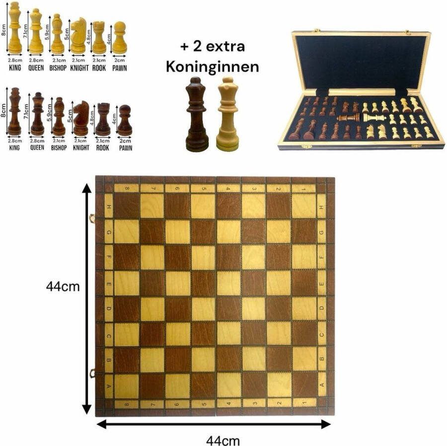 Chess Schaakbord schaken 44CM extra koninginnen Magnetisch Hout Opklapbaar bord Schaakspel