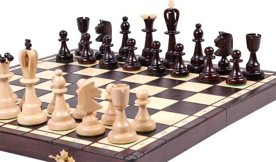 Chess the Game Elegant Schaakspel Middelgroot donkerbruin schaakbord incl. elegante schaakstukken Inklapbaar