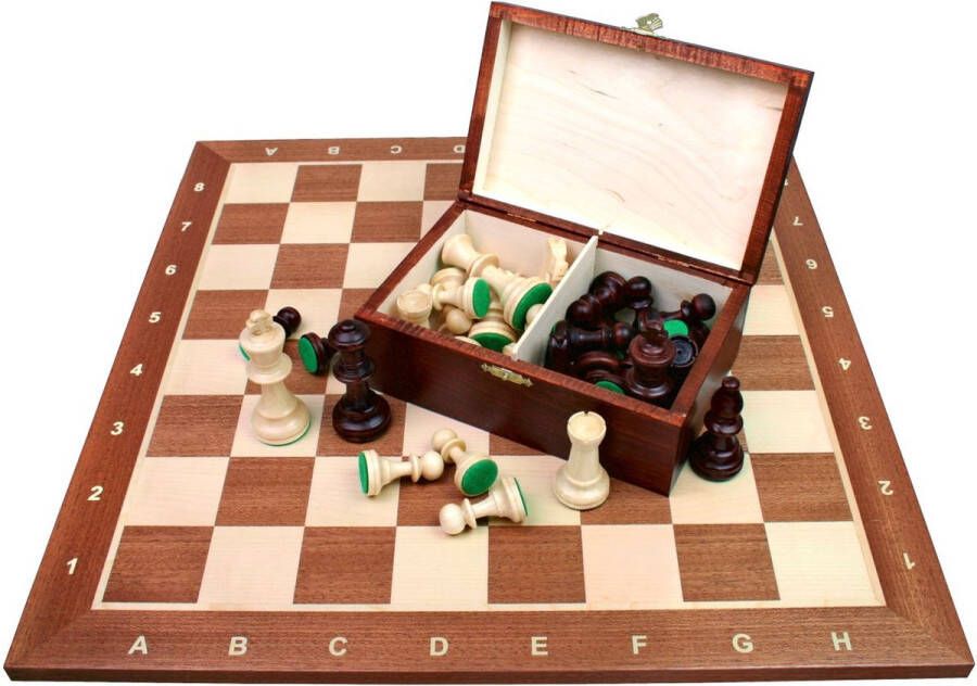 Chess the Game Klassiek houten schaakbord met Staunton nr. 5 schaakstukken in houten kist
