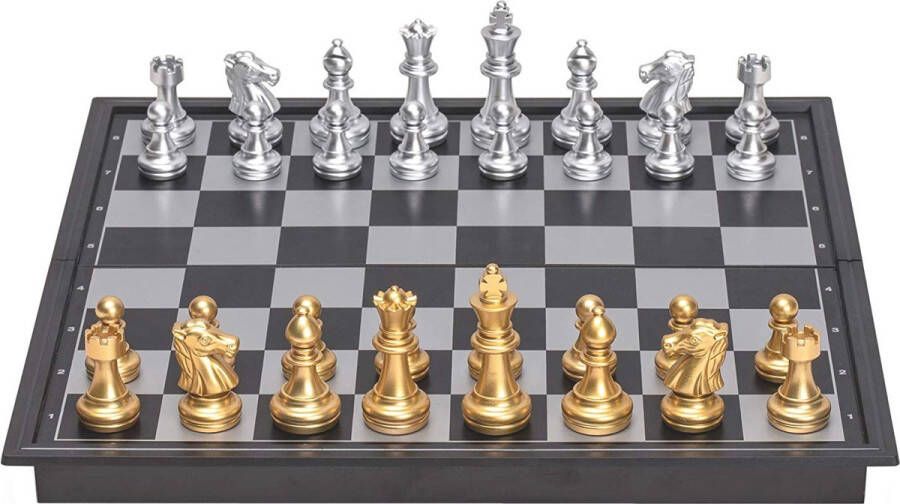 Chess U3 Magnetisch Zak Schaakspel Met Gouden En Zilveren Schaakstukken 25 X 25 cm