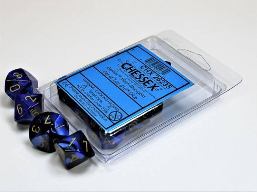 Chessex 10 x D10 Set Gemini Black-Blue Gold