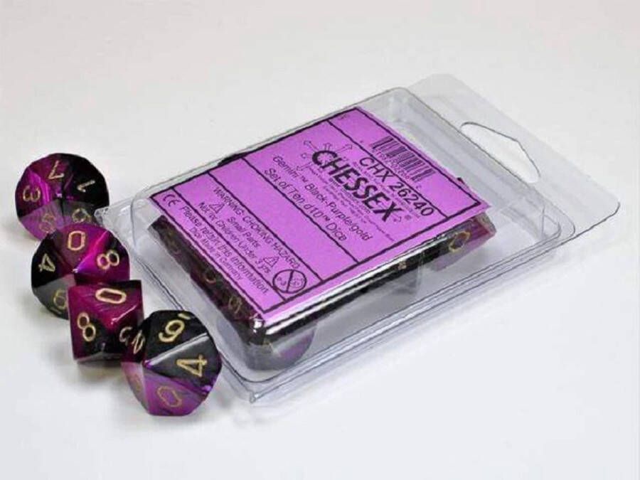 Chessex 10 x D10 Set Gemini Black-Purple Gold