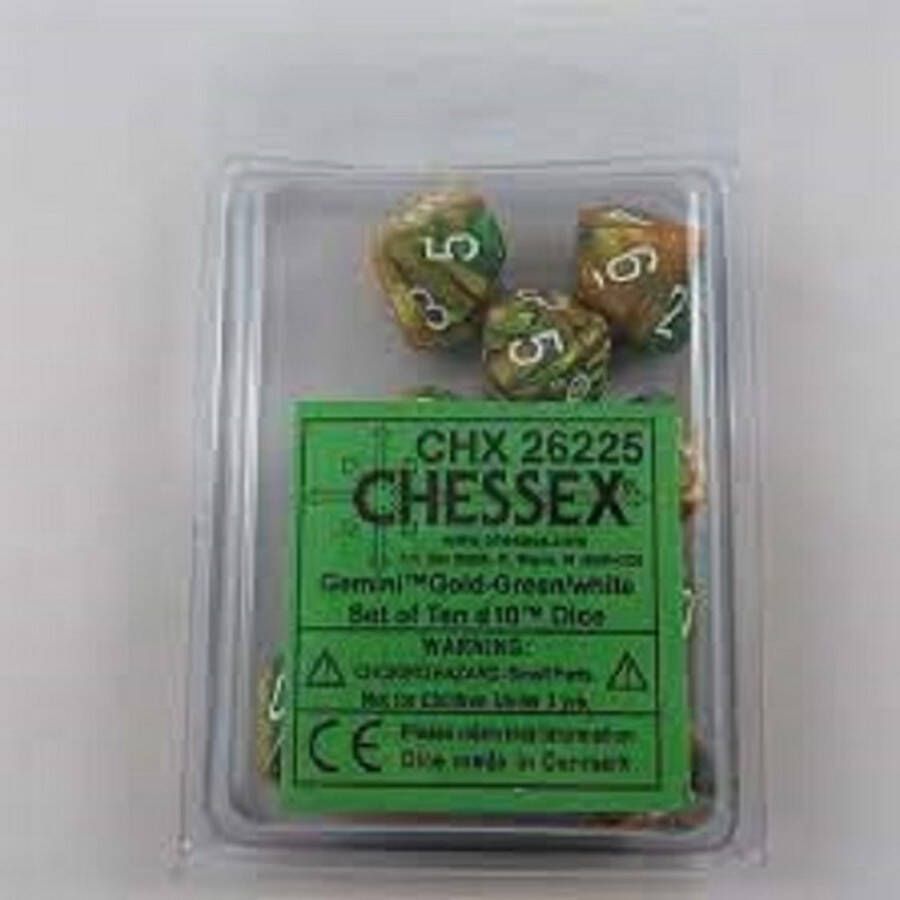 Chessex 10 x D10 Set Gemini Gold-Green White