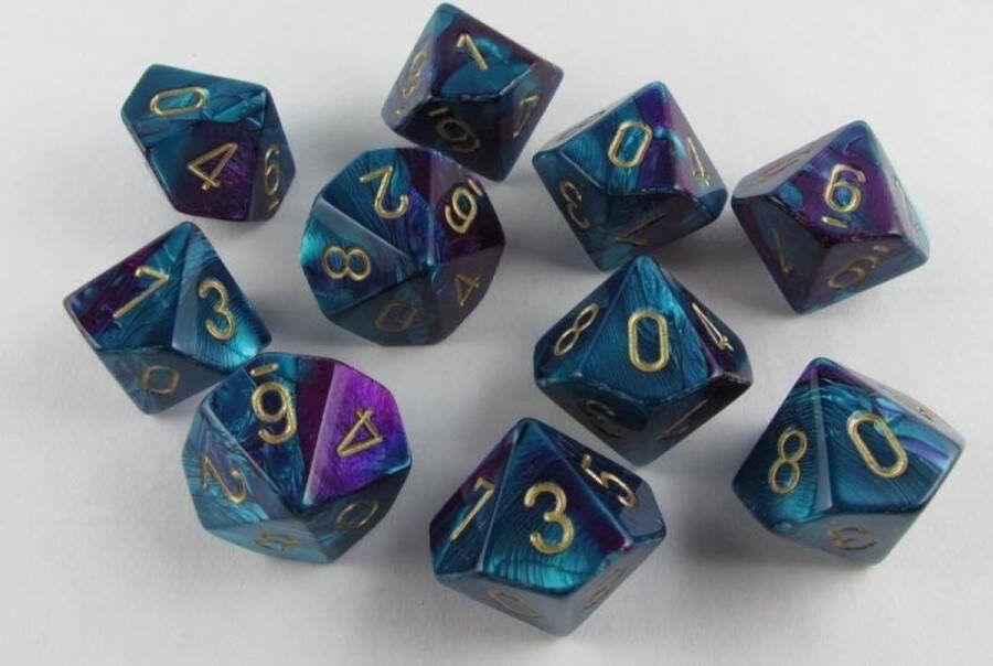 Chessex 10 x D10 Set Gemini Purple-Teal Gold