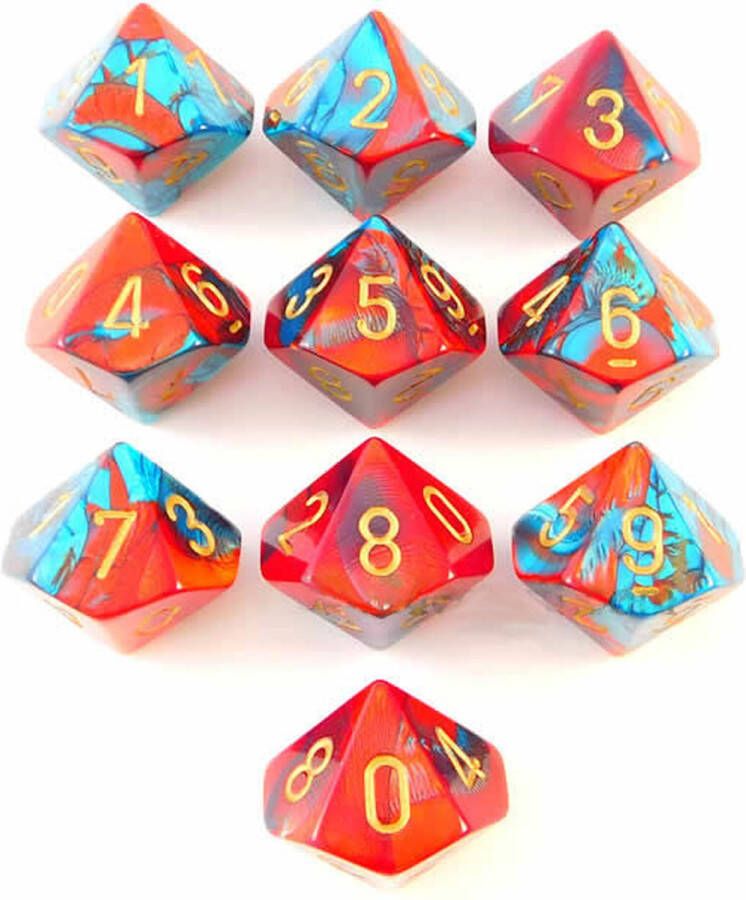 Chessex 10 x D10 Set Gemini Red-Teal Gold