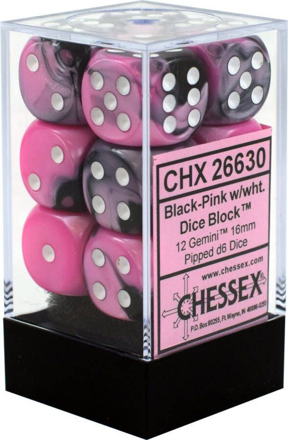 Chessex 12 x D6 Set Gemini 16mm Black-Pink White