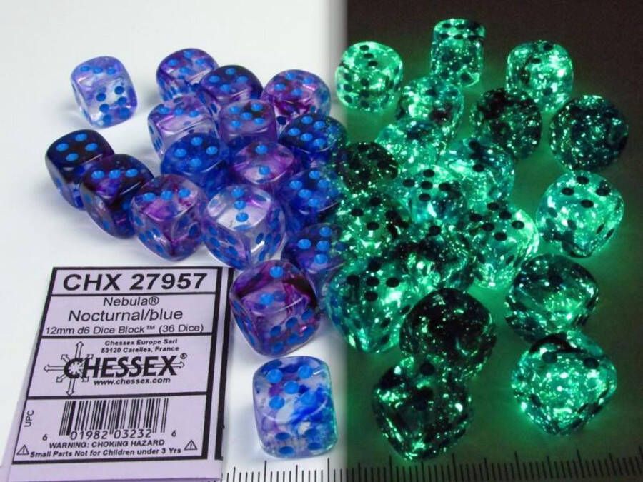 Chessex 12mm d6 Blocks Nebula TM 12mm d6 Nocturnal blue Luminary Dice Block™ (36 dice)