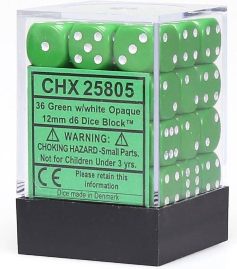 Chessex 36-Die Set Opaque 12mm Green White