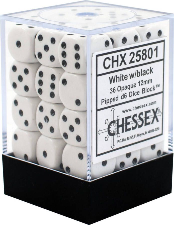 Chessex 36-Die Set Opaque 12mm White Black