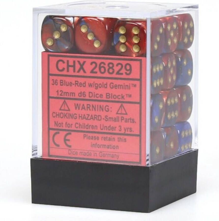 Chessex 36 x D6 Set Gemini 12mm Blue-Red Gold