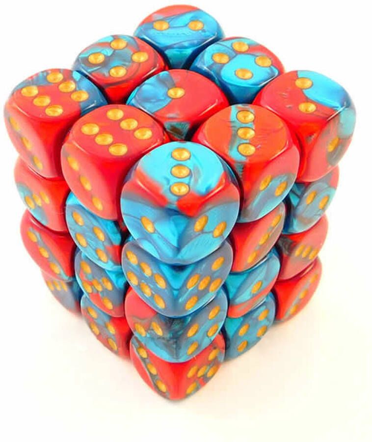 Chessex 36 x D6 Set Gemini 12mm Red-Teal Gold