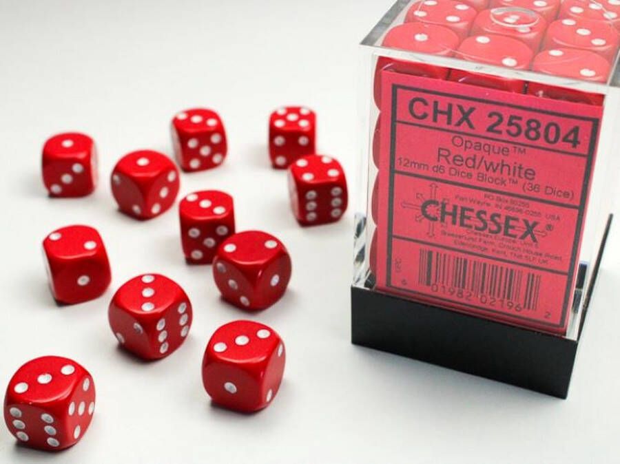 Chessex 36 x D6 Set Opaque 12mm Red White