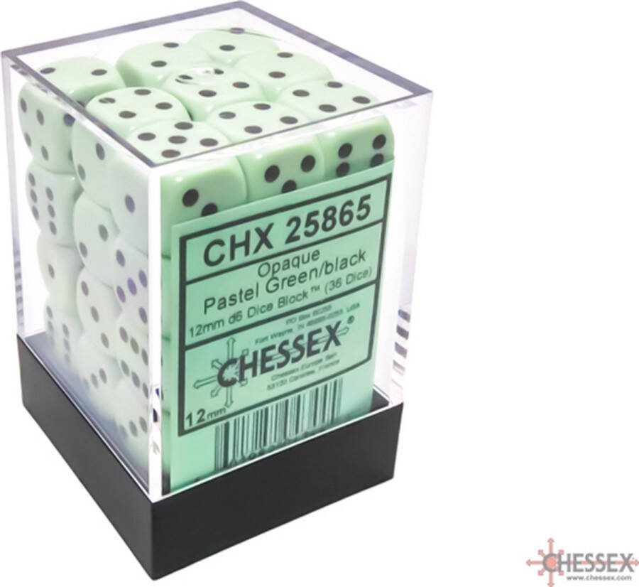 Chessex 36 x D6 Set Opaque Pastel 12mm Green Black