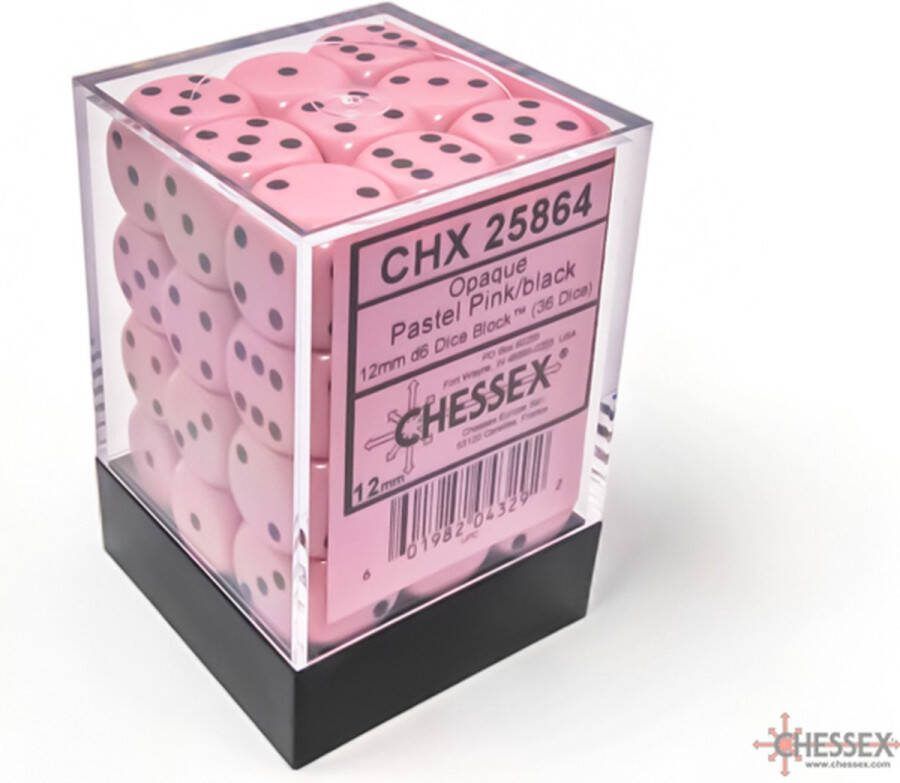 Chessex 36 x D6 Set Opaque Pastel 12mm Pink Black