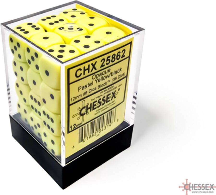 Chessex 36 x D6 Set Opaque Pastel 12mm Yellow Black
