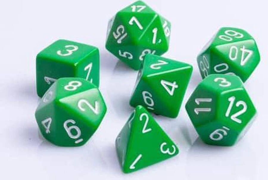 Chessex 7-delige Polydice dobbelstenen Set voor Dungeons & Dragons | Groen met Wit