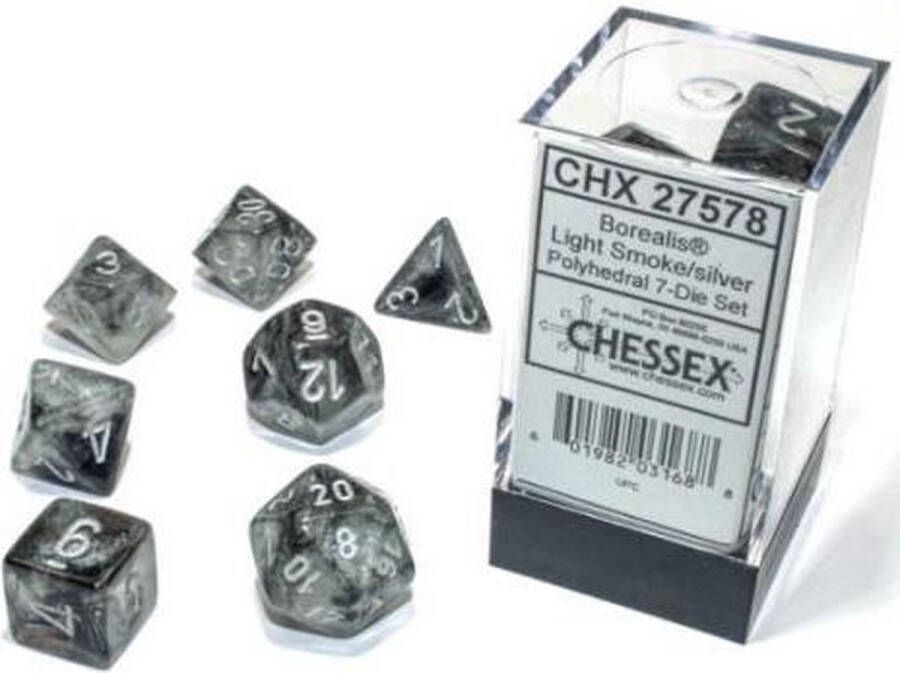 Chessex 7-Die set Borealis Luminary Light Smoke Silver