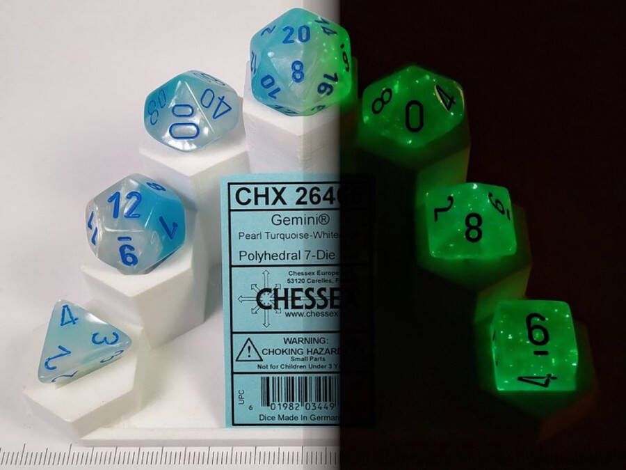 Chessex 7-Die set Gemini Pearl Turquoise-White Blue