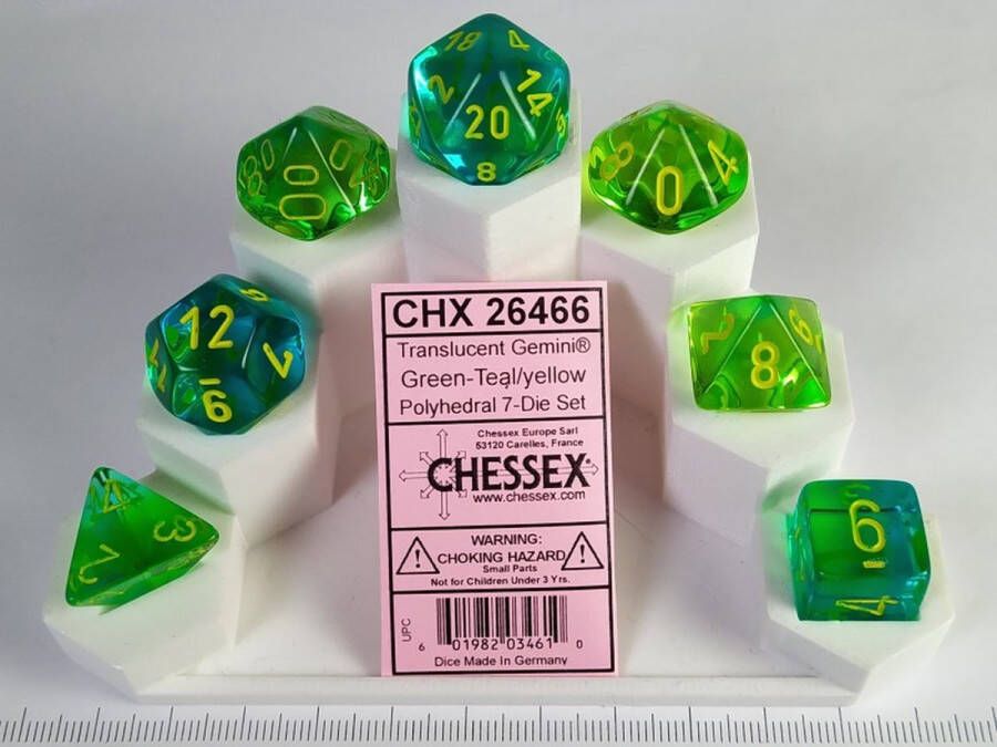 Chessex 7-Die set Gemini Translucent Green-Teal Yellow