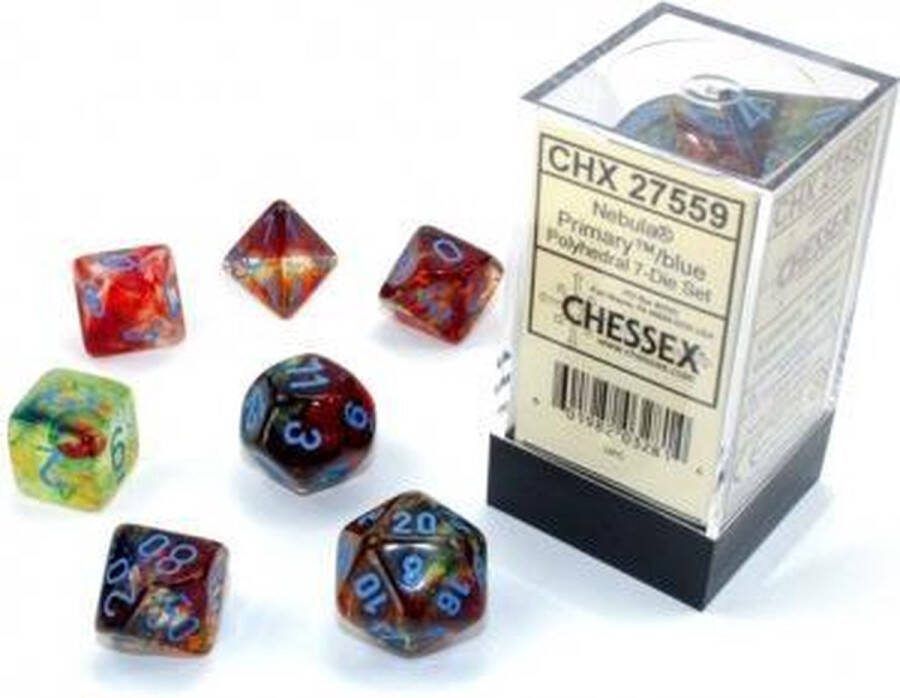 Chessex Nebula Primary blue Luminary Polydice Dobbelsteen Set (7 stuks)