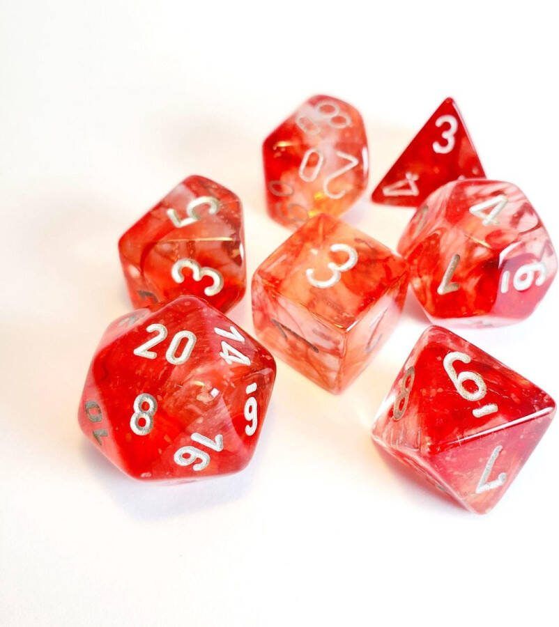Chessex 7-Die set Nebula Luminary Red Silver