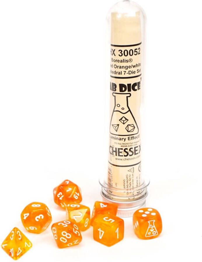 Chessex 8-Die set Lab Dice Borealis Luminary Blood Orange White